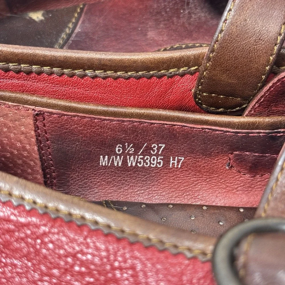 Born Brown / Red Leather Mary Jane Flat Loafer Size 6.5 Adjustable Buckle - Picture 3 of 8